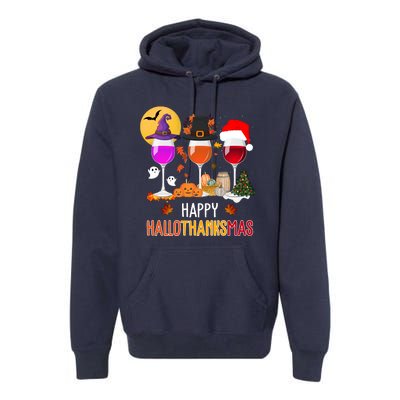 Happy Halloween Thanksgiving Christmas Wine Lover Gift Premium Hoodie