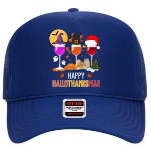 Happy Halloween Thanksgiving Christmas Wine Lover Gift High Crown Mesh Back Trucker Hat