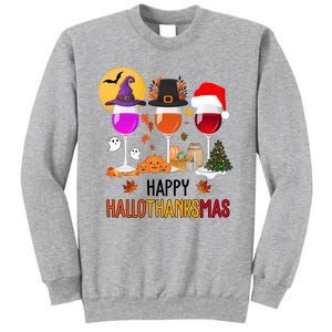 Happy Halloween Thanksgiving Christmas Wine Lover Gift Sweatshirt