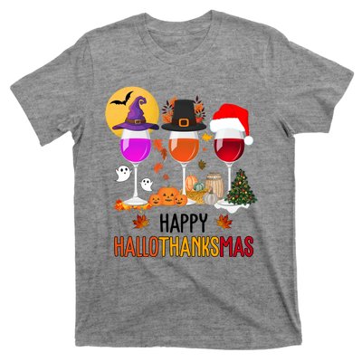 Happy Halloween Thanksgiving Christmas Wine Lover Gift T-Shirt