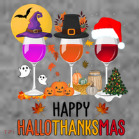 Happy Halloween Thanksgiving Christmas Wine Lover Gift T-Shirt