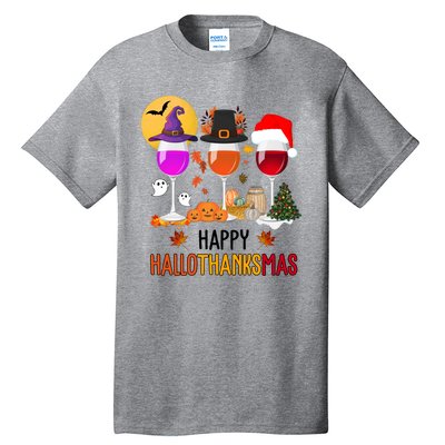 Happy Halloween Thanksgiving Christmas Wine Lover Gift Tall T-Shirt