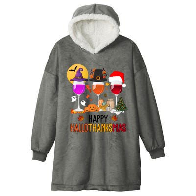 Happy Halloween Thanksgiving Christmas Wine Lover Gift Hooded Wearable Blanket