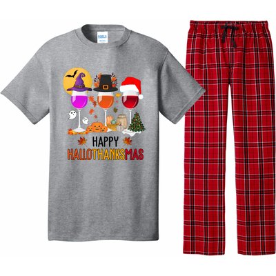 Happy Halloween Thanksgiving Christmas Wine Lover Gift Pajama Set