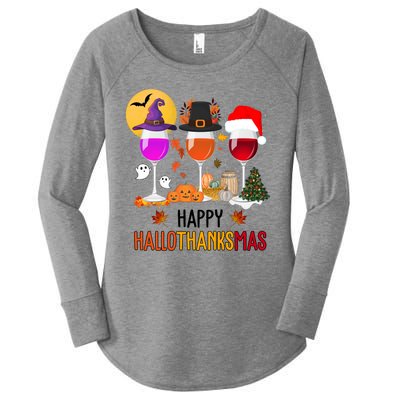 Happy Halloween Thanksgiving Christmas Wine Lover Gift Women's Perfect Tri Tunic Long Sleeve Shirt