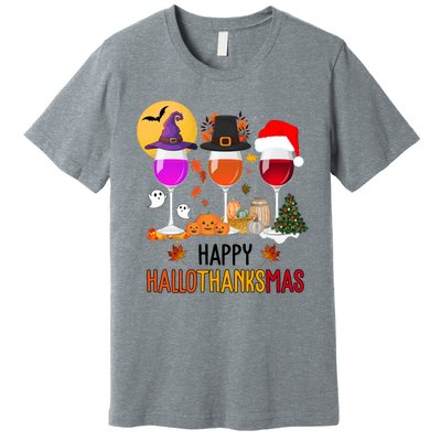 Happy Halloween Thanksgiving Christmas Wine Lover Gift Premium T-Shirt