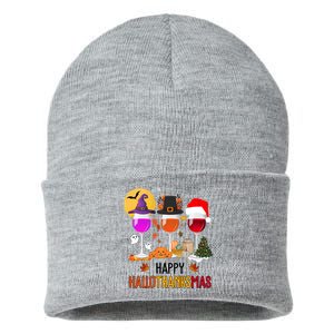 Happy Halloween Thanksgiving Christmas Wine Lover Gift Sustainable Knit Beanie