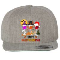 Happy Halloween Thanksgiving Christmas Wine Lover Gift Wool Snapback Cap