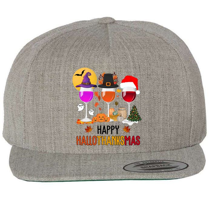 Happy Halloween Thanksgiving Christmas Wine Lover Gift Wool Snapback Cap