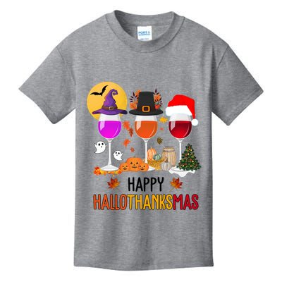 Happy Halloween Thanksgiving Christmas Wine Lover Gift Kids T-Shirt