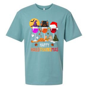 Happy Halloween Thanksgiving Christmas Wine Lover Gift Sueded Cloud Jersey T-Shirt