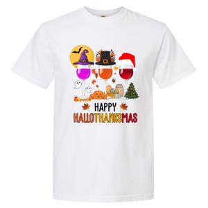 Happy Halloween Thanksgiving Christmas Wine Lover Gift Garment-Dyed Heavyweight T-Shirt