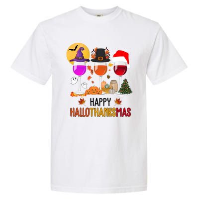 Happy Halloween Thanksgiving Christmas Wine Lover Gift Garment-Dyed Heavyweight T-Shirt