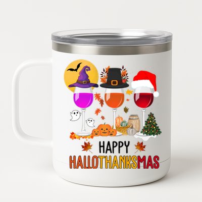 Happy Halloween Thanksgiving Christmas Wine Lover Gift 12 oz Stainless Steel Tumbler Cup