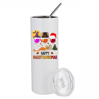 Happy Halloween Thanksgiving Christmas Wine Lover Gift Stainless Steel Tumbler