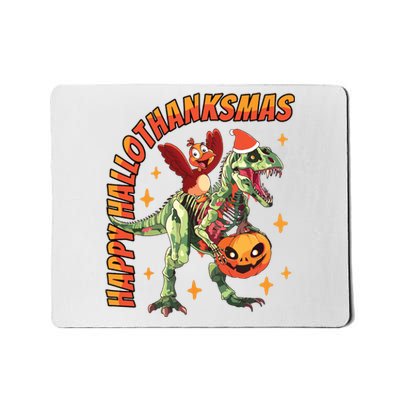 Happy Hallothanksmas Trex Halloween Thanksgiving Christmas Mousepad