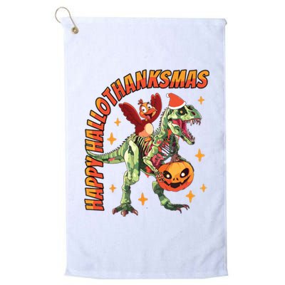 Happy Hallothanksmas Trex Halloween Thanksgiving Christmas Platinum Collection Golf Towel