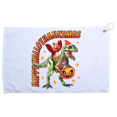 Happy Hallothanksmas Trex Halloween Thanksgiving Christmas Grommeted Golf Towel