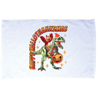 Happy Hallothanksmas Trex Halloween Thanksgiving Christmas Microfiber Hand Towel