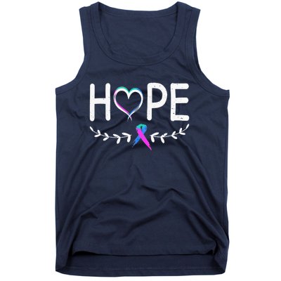 Hope Heart Teal Pink Purple Ribbon Thyroid Cancer Tank Top