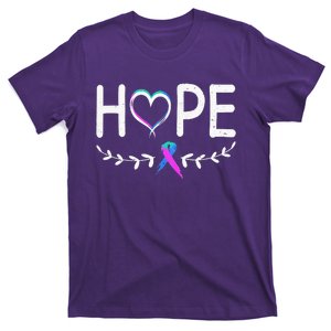 Hope Heart Teal Pink Purple Ribbon Thyroid Cancer T-Shirt