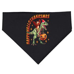 Happy HalloThanksMas Trex Halloween Thanksgiving Christmas USA-Made Doggie Bandana