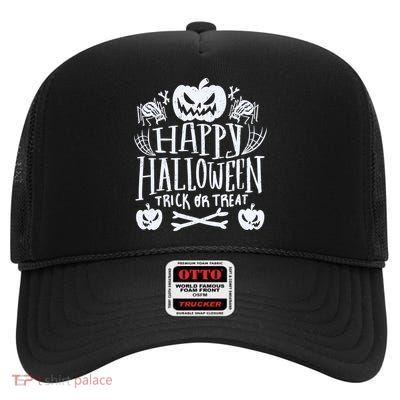 Happy Halloween Trick Or Treat High Crown Mesh Back Trucker Hat
