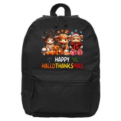 Happy Halloween Thanksgiving Christmas Highland Cow Holiday 16 in Basic Backpack