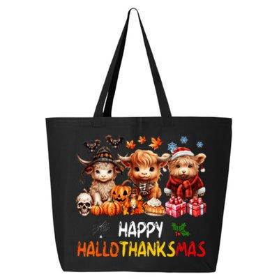 Happy Halloween Thanksgiving Christmas Highland Cow Holiday 25L Jumbo Tote