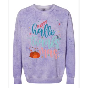 Happy Hallothanksmas Thanksgiving Halloween Xmas Colorblast Crewneck Sweatshirt