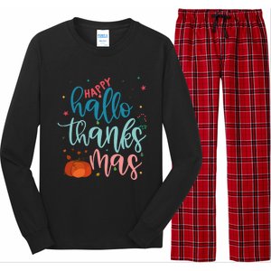 Happy Hallothanksmas Thanksgiving Halloween Xmas Long Sleeve Pajama Set