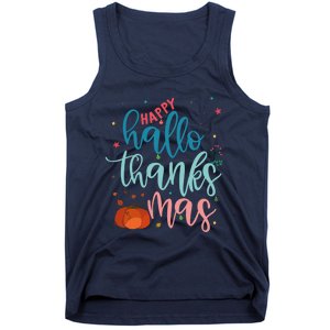 Happy Hallothanksmas Thanksgiving Halloween Xmas Tank Top