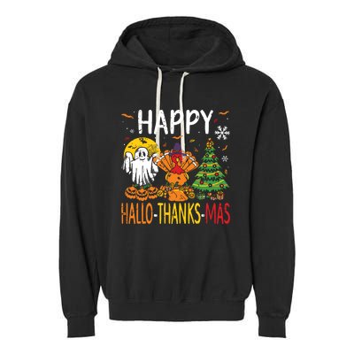 Hallothanksmas Halloween Thanksgiving Christmas Garment-Dyed Fleece Hoodie