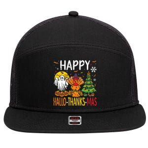 Hallothanksmas Halloween Thanksgiving Christmas 7 Panel Mesh Trucker Snapback Hat