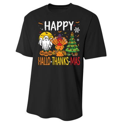 Hallothanksmas Halloween Thanksgiving Christmas Performance Sprint T-Shirt