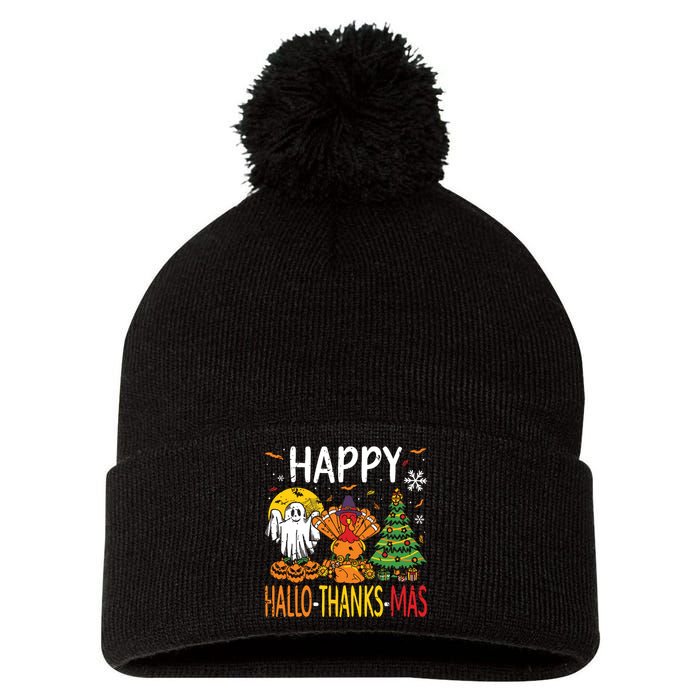 Hallothanksmas Halloween Thanksgiving Christmas Pom Pom 12in Knit Beanie