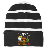 Hallothanksmas Halloween Thanksgiving Christmas Striped Beanie with Solid Band