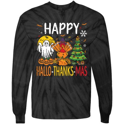 Hallothanksmas Halloween Thanksgiving Christmas Tie-Dye Long Sleeve Shirt