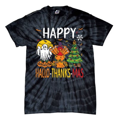 Hallothanksmas Halloween Thanksgiving Christmas Tie-Dye T-Shirt