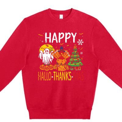 Hallothanksmas Halloween Thanksgiving Christmas Premium Crewneck Sweatshirt