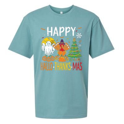 Hallothanksmas Halloween Thanksgiving Christmas Sueded Cloud Jersey T-Shirt