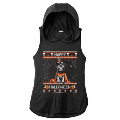 Happy Halloween Ugly Miniature Schnauzer Howloween Pumpkin Ladies PosiCharge Tri-Blend Wicking Draft Hoodie Tank