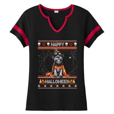 Happy Halloween Ugly Miniature Schnauzer Howloween Pumpkin Ladies Halftime Notch Neck Tee