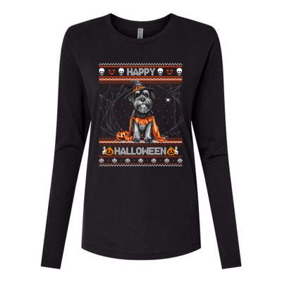 Happy Halloween Ugly Miniature Schnauzer Howloween Pumpkin Womens Cotton Relaxed Long Sleeve T-Shirt