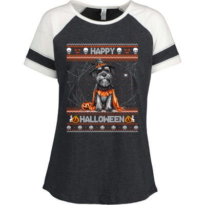 Happy Halloween Ugly Miniature Schnauzer Howloween Pumpkin Enza Ladies Jersey Colorblock Tee