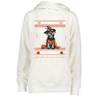 Happy Halloween Ugly Miniature Schnauzer Howloween Pumpkin Womens Funnel Neck Pullover Hood