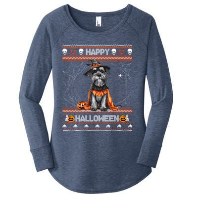 Happy Halloween Ugly Miniature Schnauzer Howloween Pumpkin Women's Perfect Tri Tunic Long Sleeve Shirt