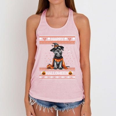 Happy Halloween Ugly Miniature Schnauzer Howloween Pumpkin Women's Knotted Racerback Tank