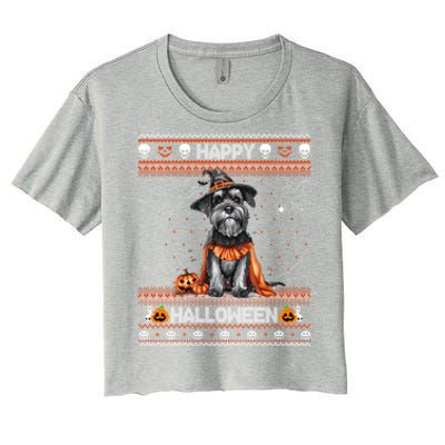 Happy Halloween Ugly Miniature Schnauzer Howloween Pumpkin Women's Crop Top Tee