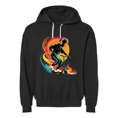 Hip Hop Urban On Scooter Flames Garment-Dyed Fleece Hoodie